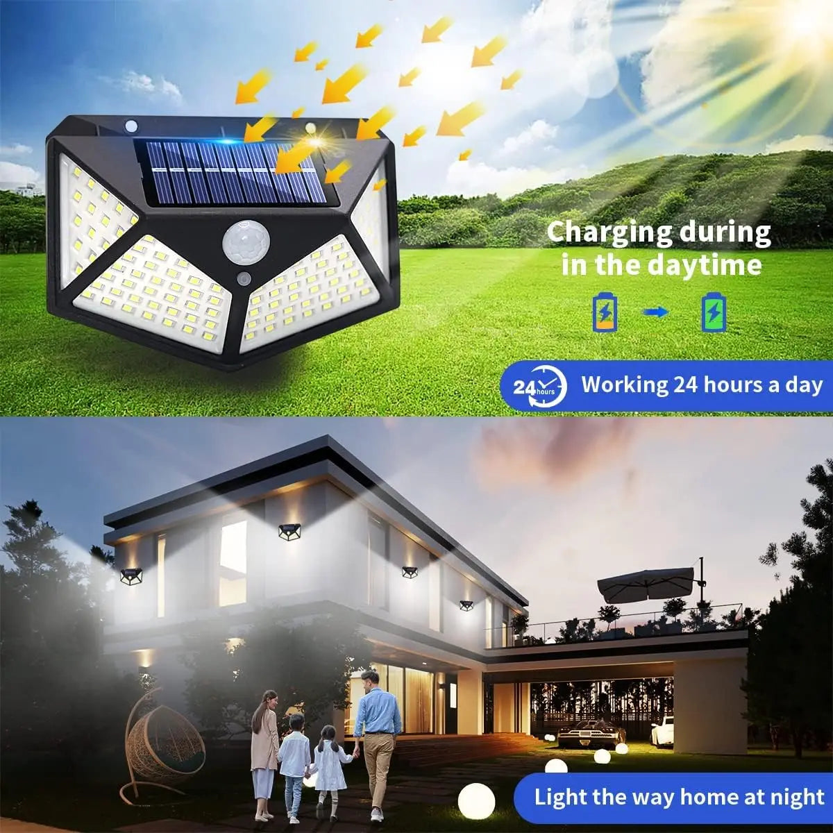 Solar Motion Sensor Spotlight — 100 LED