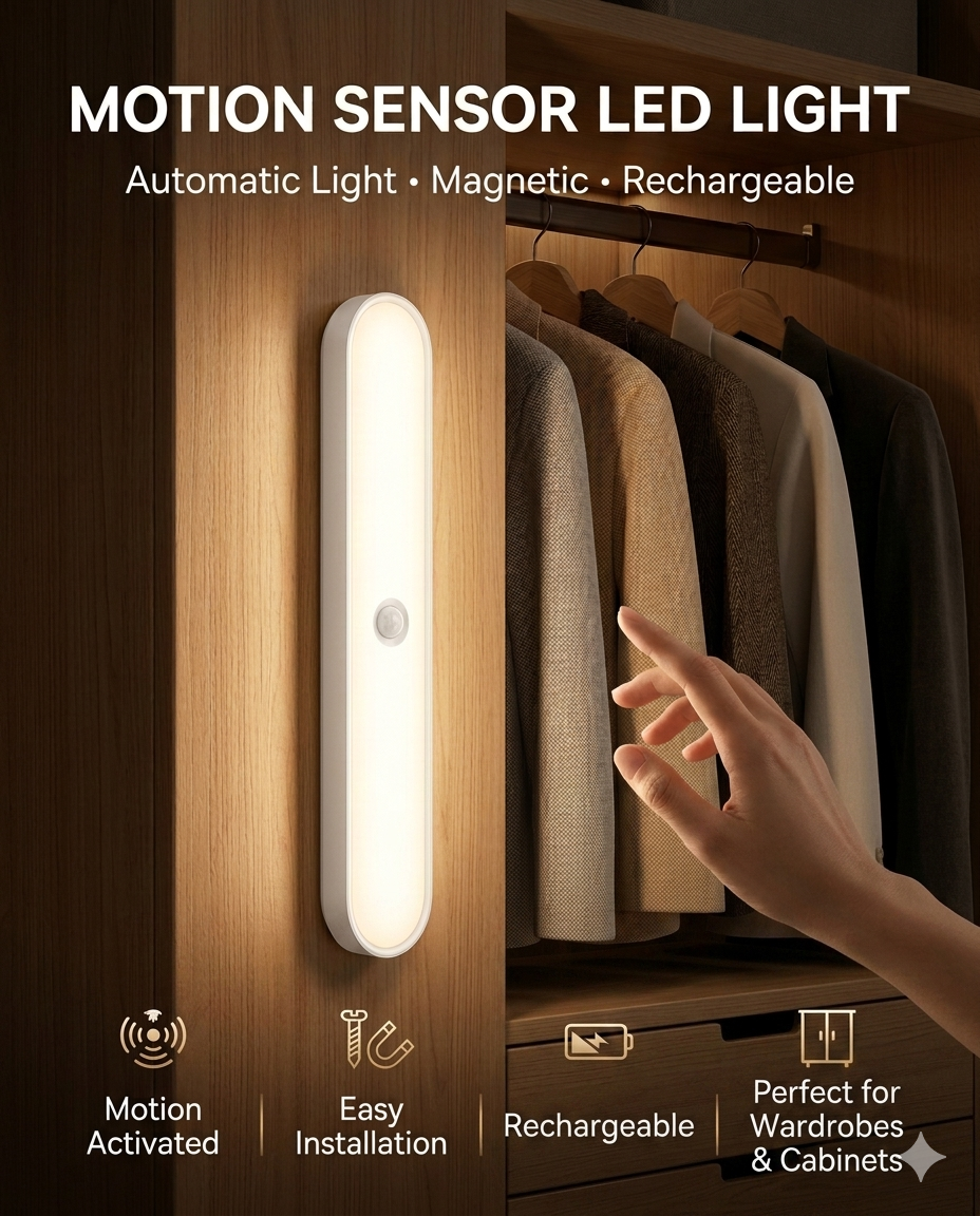 Motion Sensor LED Light — Magnetic &amp; Rechargeable